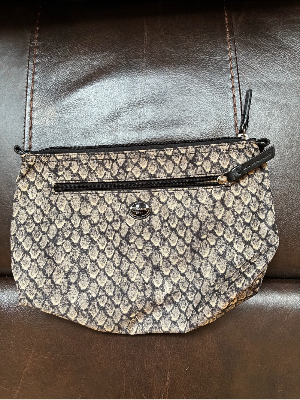Coach Snake-Print Crossbody in Beige and Black